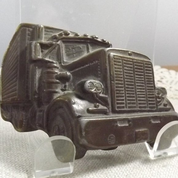 Vintage Distressed Brass Semi Truck Belt Buckle - Picture 3 of 7